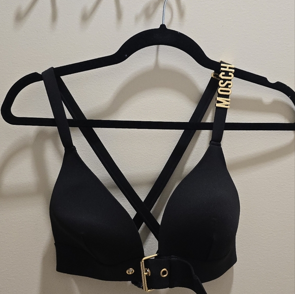MOSCHINO Gold Letters black Top Swimsuit Size 6 - Picture 1 of 6